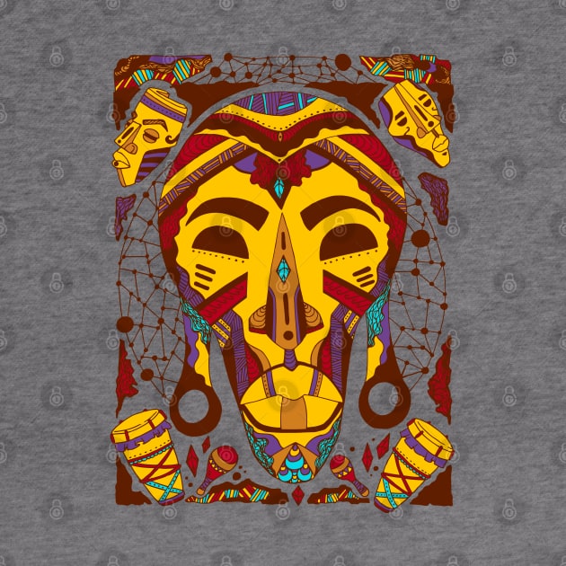 Mustard Brown Tribal African Mask by kenallouis